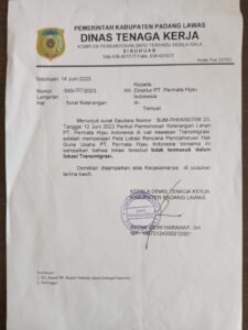 Foto : Surat Kadisnaker Padang Lawas