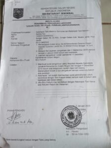 Foto : Surat Laporan Pengaduan Kemendagri RI